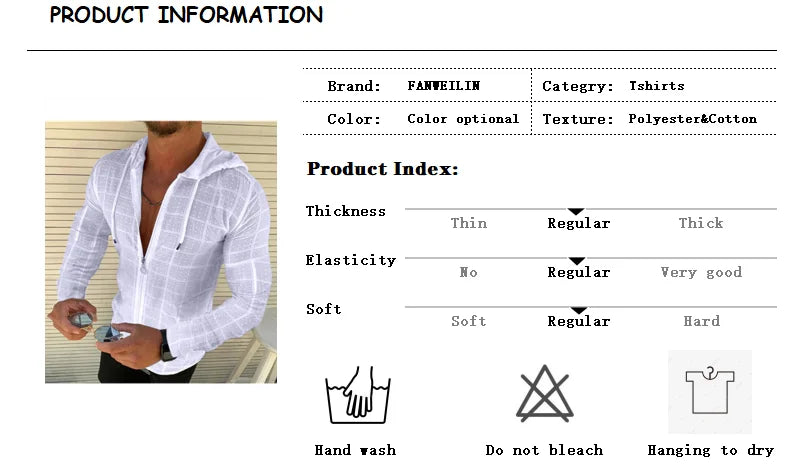 Fashion New Mens Zip Up Hooded White Plaid Tshirts Hip Hop Long Sleeve Cardigan T Shirt For Men Oodie Tee Shirts Tops Camisetas