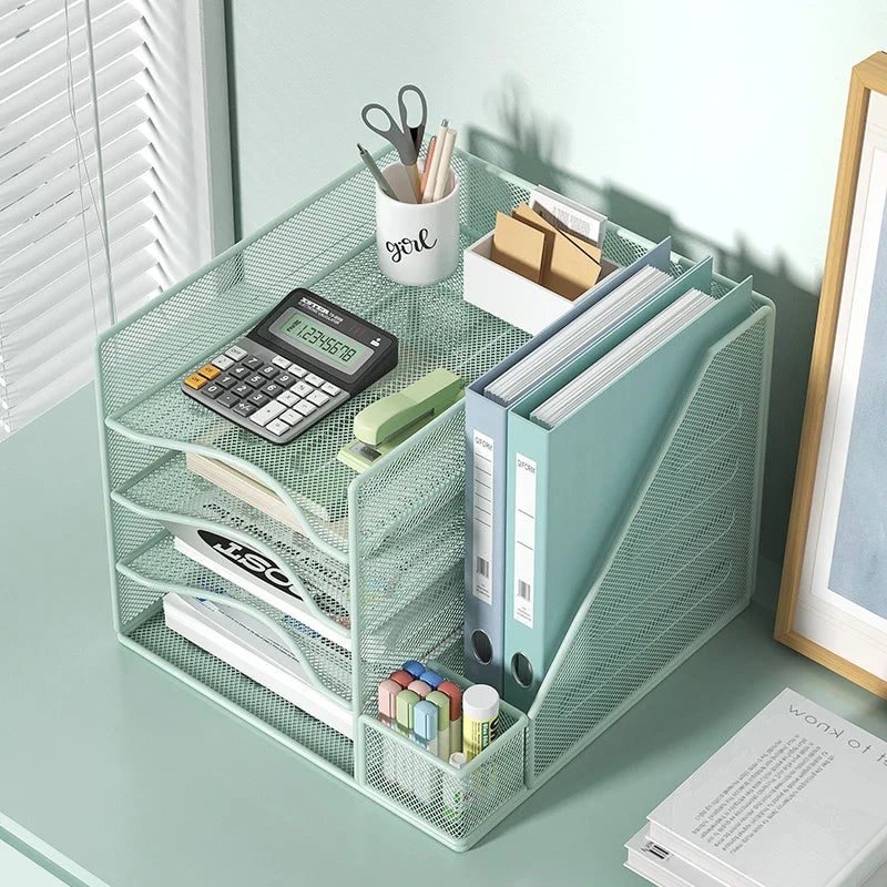 Office desktop file rack metal bookstand Multi-function integrated storage rack Office supplies folder storage box Multi-layer