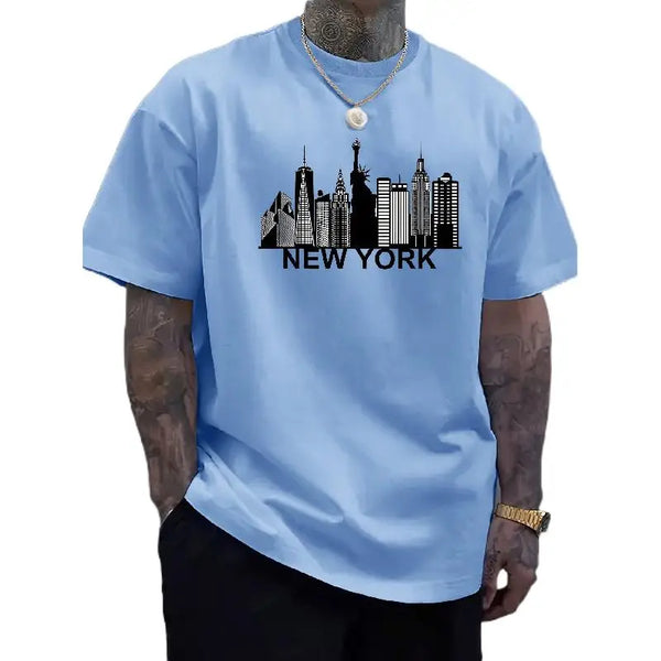 Men's Suit New York PrintingTT-shirt Casual Fashion All-Matching round Neck Half Sleeve