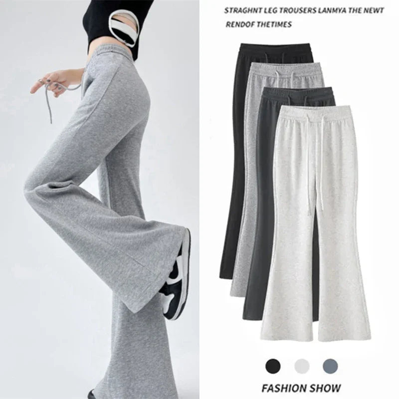 Matching Basic Women's Sweatpant Casual Lady's Sportswear New In Female Flare Pants Drawstring Wide Leg Pant Boot Cut Trousers