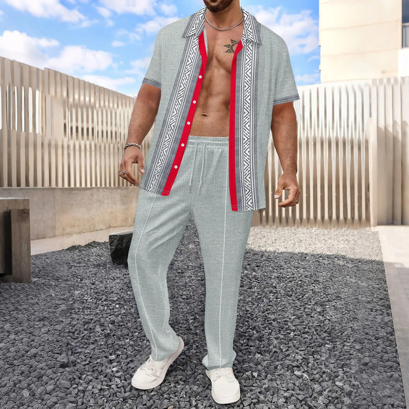 2025 Spring summer autumn winter new trend men's business casual fashion lapel cardigan short sleeve trousers waffle suit