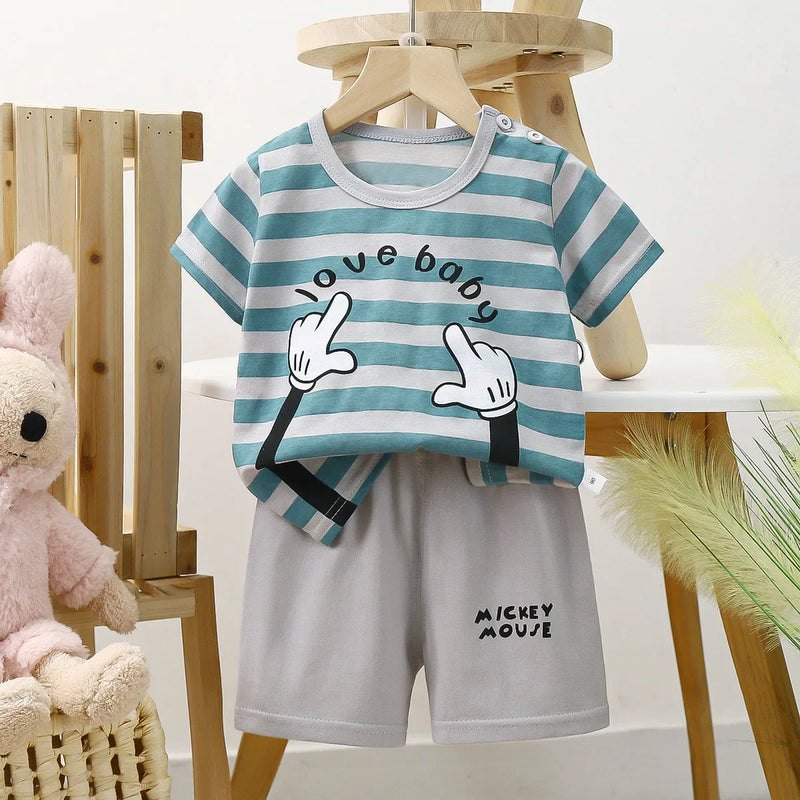 New arrive Mickey mouse Baby Kids Sport Clothing Disney Clothes Sets for Boys Costumes summer Cotton Baby Clothes 0 -3Years Old
