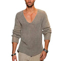 Oversized Loose Knitted Thin Sweaters for Men Fashion V-neck Long Sleeved Casual Knit Pullover Tops Men's Versatile Sweater Tops