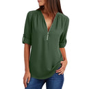 S-5XL Ladies Loose Blouse Chiffon Shirt Zipper V-Neck Half Sleeve Shirts Casual Office Lady Sexy Blouse Shirt Tops Multi Colors