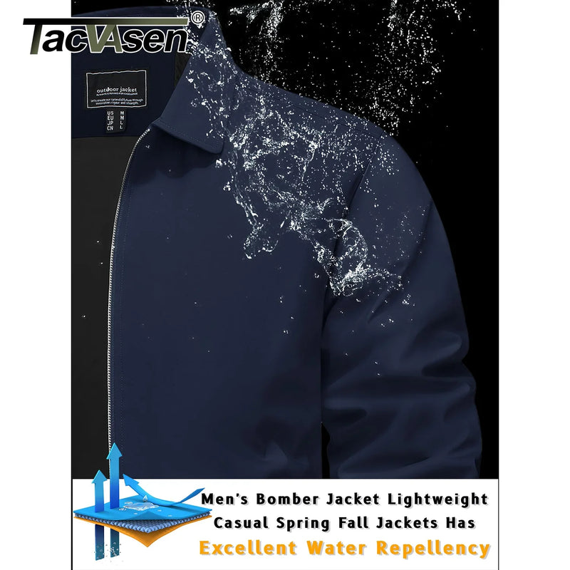 TACVASEN Lightweight Work Jackets Mens Classic Tunic Style Zipper Pockets Bomber Jackets Full Zip Spring Fall Jacket Outwear