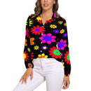 Bright Flower Power Blouse Retro Hippy Flowers Trendy Printed Blouses Female Long Sleeve Casual Shirts Spring Oversized Clothing