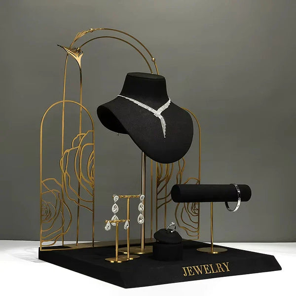 New jewelry display stand Jewelry props black metal window set necklace ring jewelry storage display rack