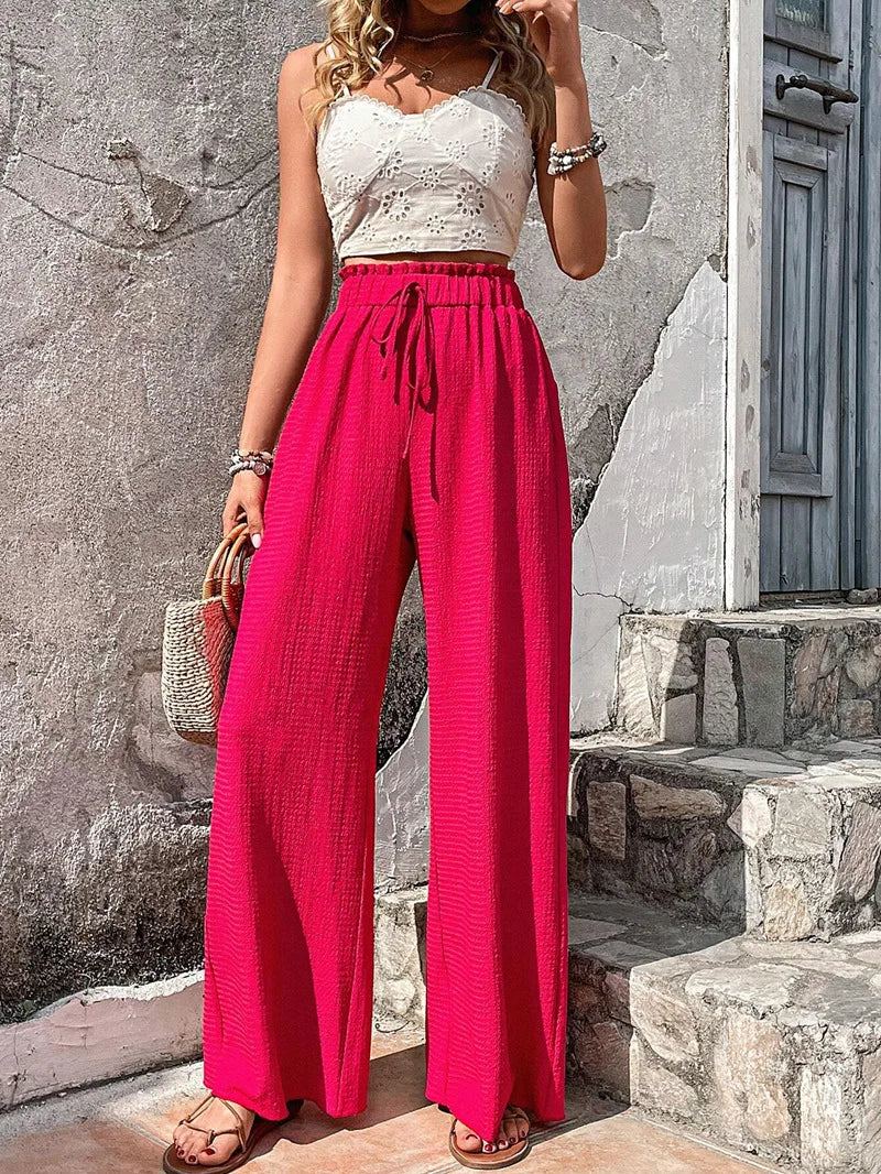 Women High Elastic Waist Wide Leg Pants Summer Casual Female Sand Beachwear Full Loose Trousers YLX-333