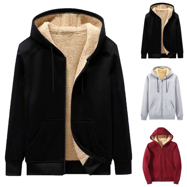 Winter Lambswool Coats Thicken Warm Jackets Long Sleeve Zipper Hoodies Casual Sports Fleece Black Coat Hooded Men Women Jacket