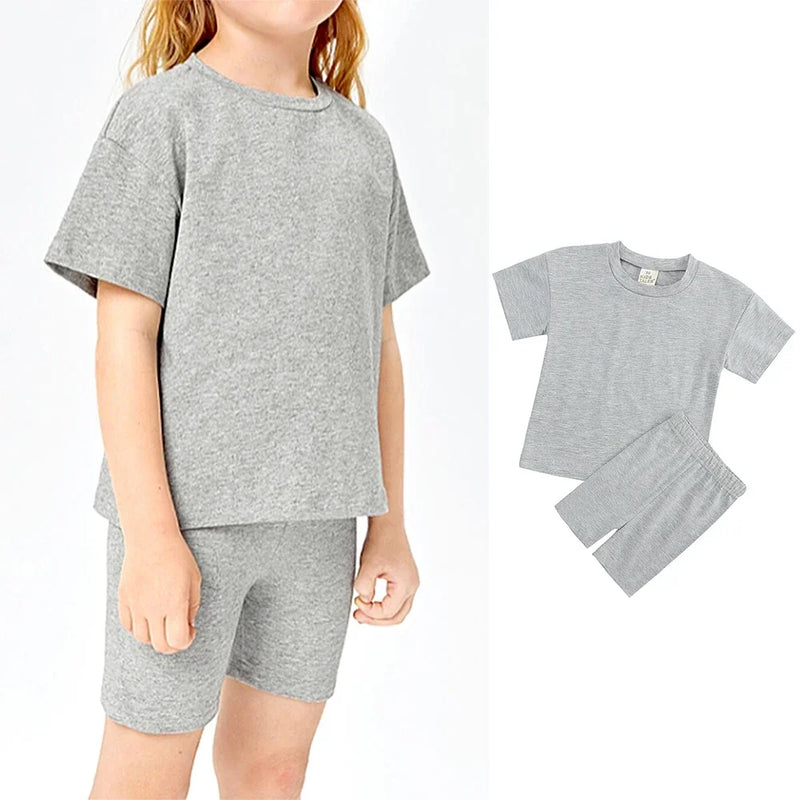 2024 Teenage Girls Summer Sport Outfits Solid Cotton Breathable Kids Clothes Children Korean Lounge Tracksuit Kids Sport Suit