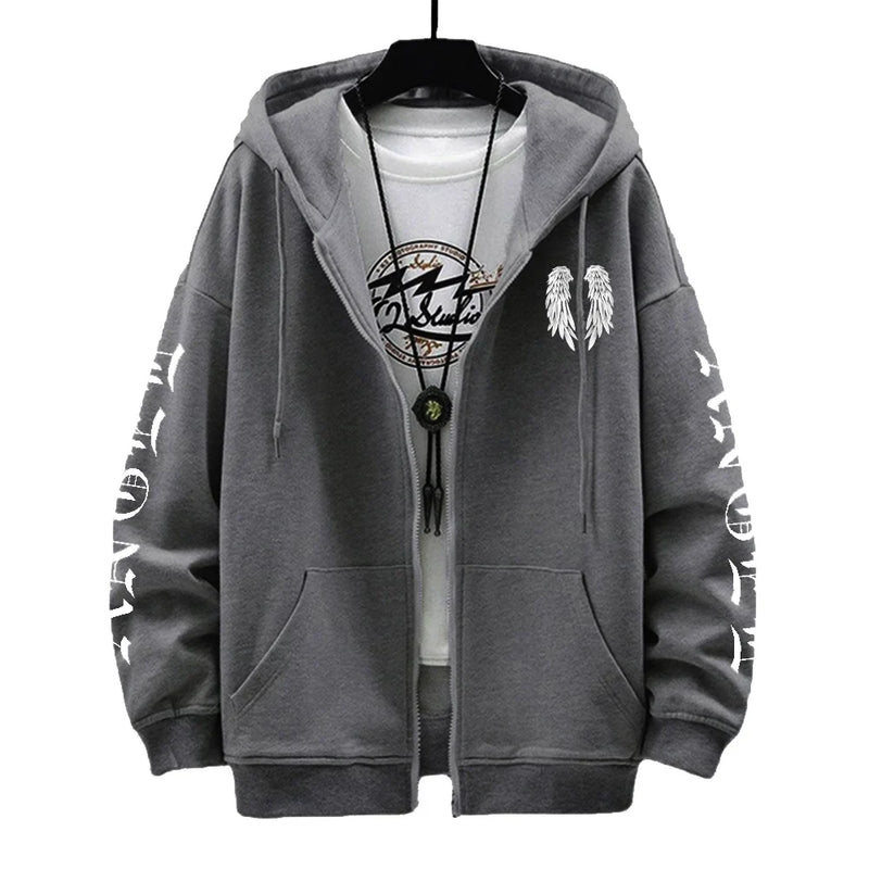 Angel Wings Personality Pattern Female And Man Zip Hoodies Harajuku Fleece Hooded Fashion Casual Pullovers Hip Hop Loose men Top