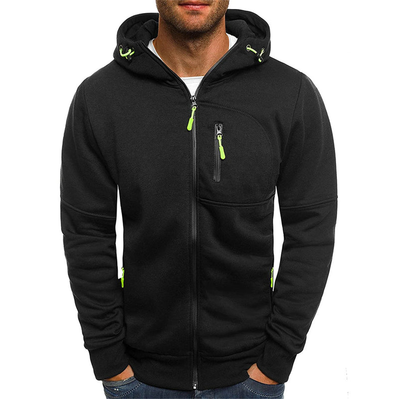 Solid Color Men Hooded Jacket Casual Long Sleeve Hoodie Zipper Gym Sports Hoodie Fashion