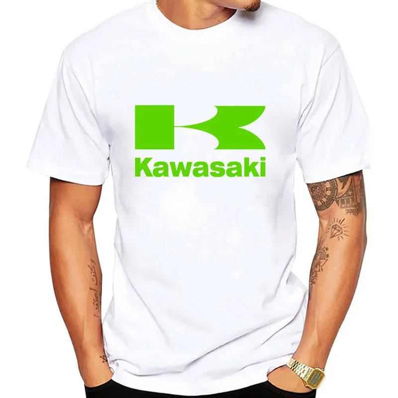 Kawasaki Logo Motorcycle Men Summer T-shirt 100% Cotton Women Tee Shirts 2024 New Fashion Short Sleeve Sport Male Clothing Tops