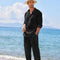 Mens Casual Cotton Linen Two Piece Sets Beach Vintage Basic Shirts and Pants Solid Color Casual Suit Male Hawai Tracksuits Set
