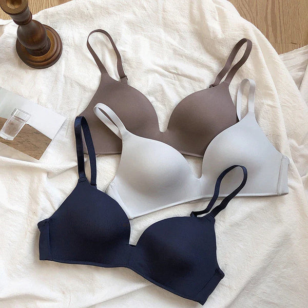 Women's Bras Sexy Seamless Wireless Ice Silk Bralette Gather Push Up Lingerie Thin Smiple Style AB Cup Deep V Female Underwear