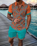 Fashion Summer Men's Tracksuit Short Sleeve Polo Shirt Set Coconut Tree 3D Print Clothing 2 Pieces Casual Suit Streetwear Outfit