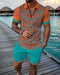 Fashion Summer Men's Tracksuit Short Sleeve Polo Shirt Set Coconut Tree 3D Print Clothing 2 Pieces Casual Suit Streetwear Outfit