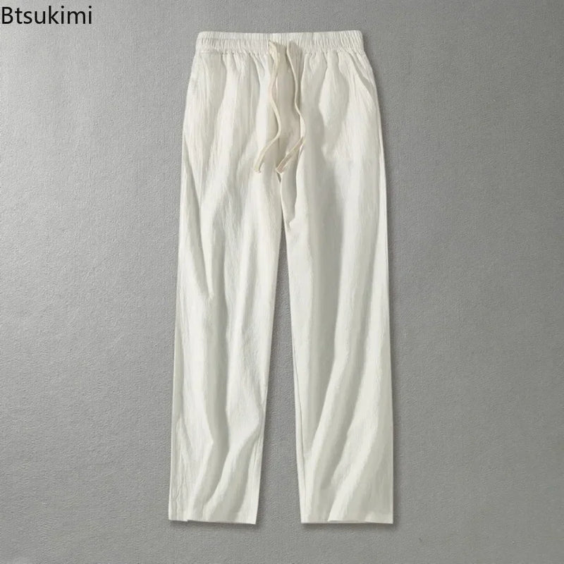 Plus Size 8XL 9XL Pants Men's Solid Cotton Linen Loose Casual Trouser Fashion Drawstring Straight Joggers Vintage Sweatpants Men