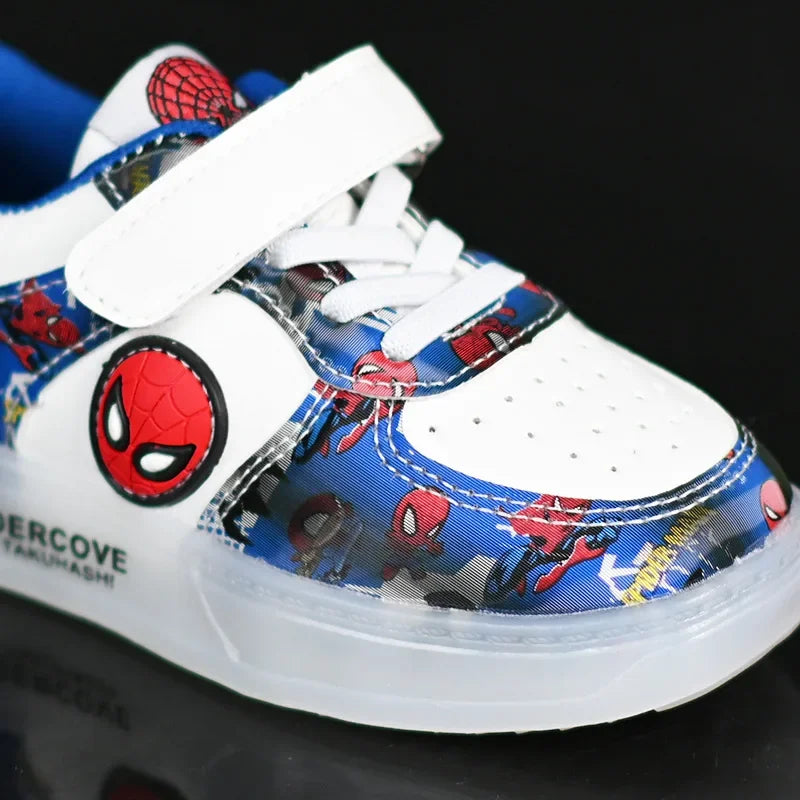 Disney Led Light Shoes for Kids Fashion Cartoon Spiderman Boys Sneakers Girls Casual Shoes Breathable Kids Sport Shoes