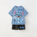 2025 Summer Kids Sets Disney Stitch Printed Tops Tee Shirts For Boys Casual Pullover Clothes Casual Two Piece Suit Child Sets