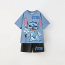 2025 Summer Kids Sets Disney Stitch Printed Tops Tee Shirts For Boys Casual Pullover Clothes Casual Two Piece Suit Child Sets