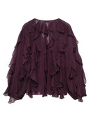 TFMLN Sexy Women Translucent Ruffles Blouses 2025 New Fashion V-neck Single Breasted Tierred Causal Tops Beach Style Solid Shirt