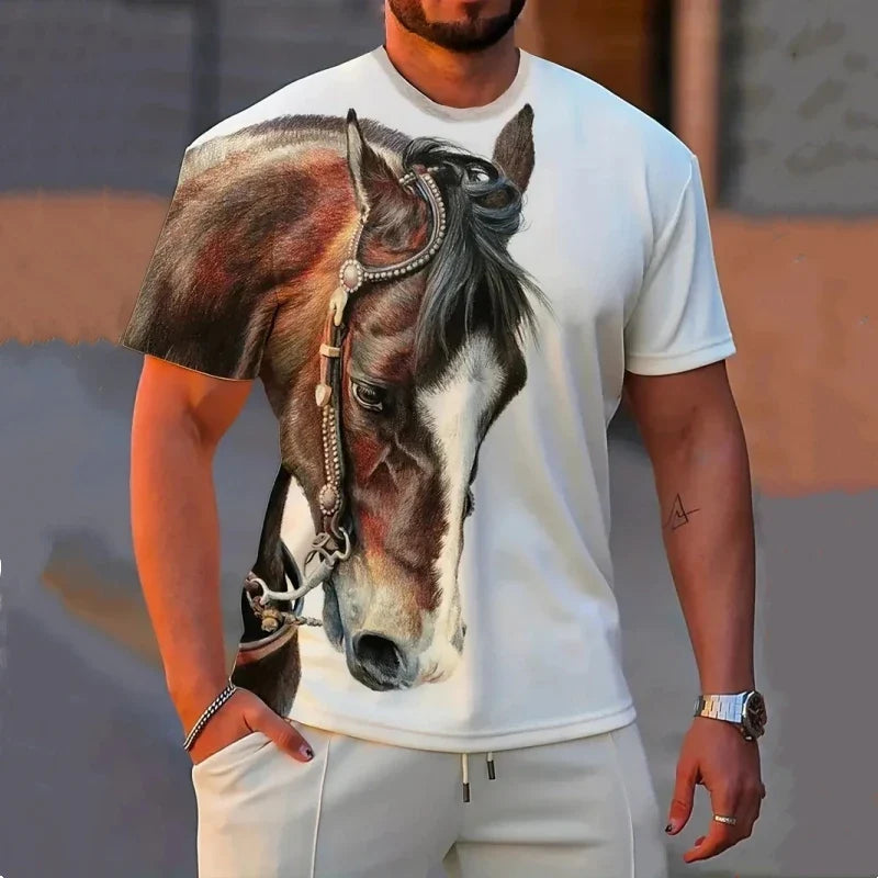 Fashion 3D Horse Print Men's T-Shirt Quick Dry Short Sleeve Tees Summer Casual Man Clothing Tops Loose Oversized T-Shirt for Men