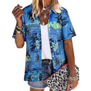 New Women's Short Sleeve T-shirts Fashionable 3d Floral Printed Casual Hawaii Style Basic Tops Lapel Short Sleeve Shirt Summer