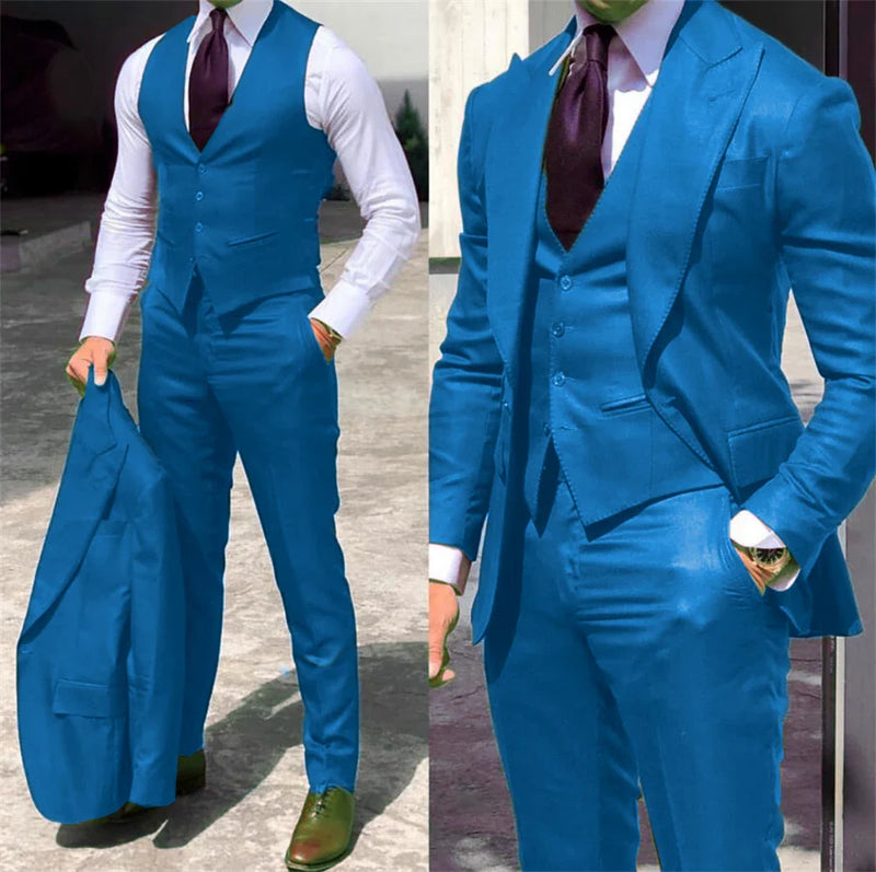 Elegant Wedding Tuxedos Suits 3 Pieces Slim Fit Bridegroom For Men Groomsmen Suit Male Cheap Formal Business (Jacket+Vest+Pants)