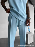 2025 Men's casual sleeveless crewneck suit, summer fashion all-match wide-leg pants trend sports street T-shirt two-piece set