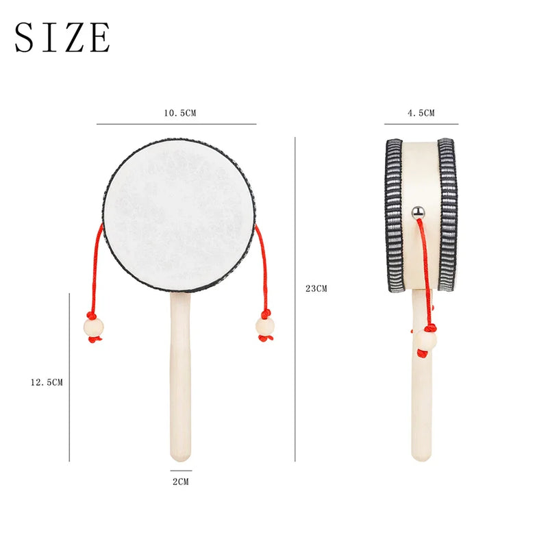 4 Inch Hand Shake Wooden Black Side Drum Orff Musical Instrument Rattle Childhood Classic Traditional Rattle Children Gifts Toys