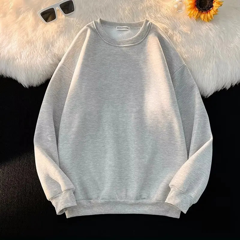 Autumn And Winter Round Neck Plush Warm Pullover Sweater With Customized Printed Logo For Men And Women'S Solid Color Casual Top