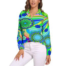 Bright Flower Power Blouse Retro Hippy Flowers Trendy Printed Blouses Female Long Sleeve Casual Shirts Spring Oversized Clothing