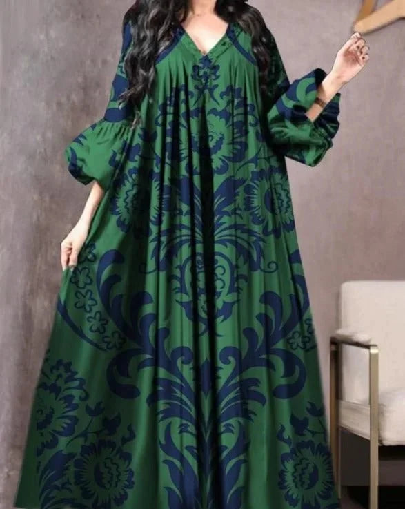 New Cross-Border Women's Clothing Amazon Digital Printing Loose-Fit Dress Middle East Long Kaftan In-Stock