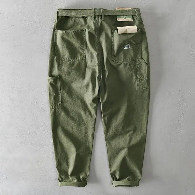 2025 New Spring Autumn Men Pure Cotton Men Cargo Pants Korean Style Male Casual Loose Belt Mid Waist Man Trouser Plus Size 4XL