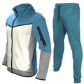 Men's Autumn-Winter Full Set with Hood Sports Jacket ,Sweatshirt Long Sleeves Pants Color-blocked Open Cardigan TightHoodie Suit