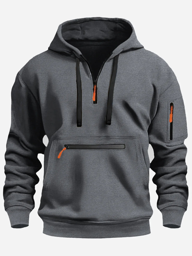 2024 Men's Hooded Sweater Leisure Sports Pullover Retro Harajuku Long Sleeve Zipper Multi-pocket Casual Loose Coat Street Wear