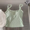 Summer Lace Strap Patchwork Camisole Women Solid Color Sleeveless Buttons Tank Top