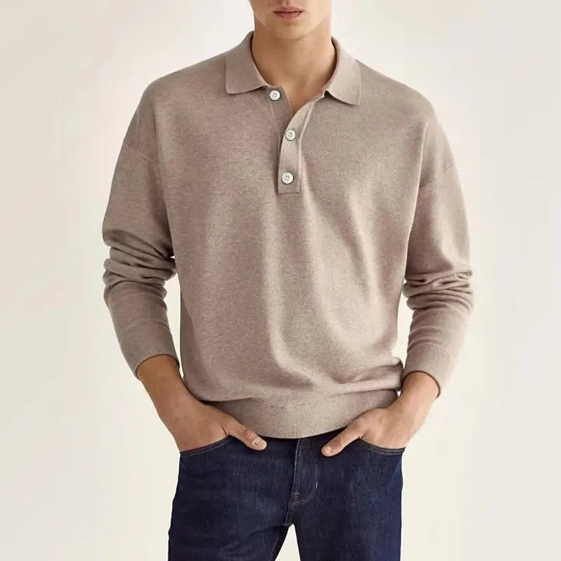 2024 Autumn leisure Home long Sleeve top Fashion Men's solid color lapel Men's POLO Shirt