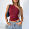 Solid Color One Shoulder Backless Shrink Tank Top T-Shirt Candy Color Tight Sexy Sleeveless Neckless Slim Casaul Top