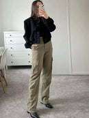 Women Fashion With Pockets Bomber Jacket Coats Vintage Long Sleeve Front Button Casual Female Outerwear Chic Tops