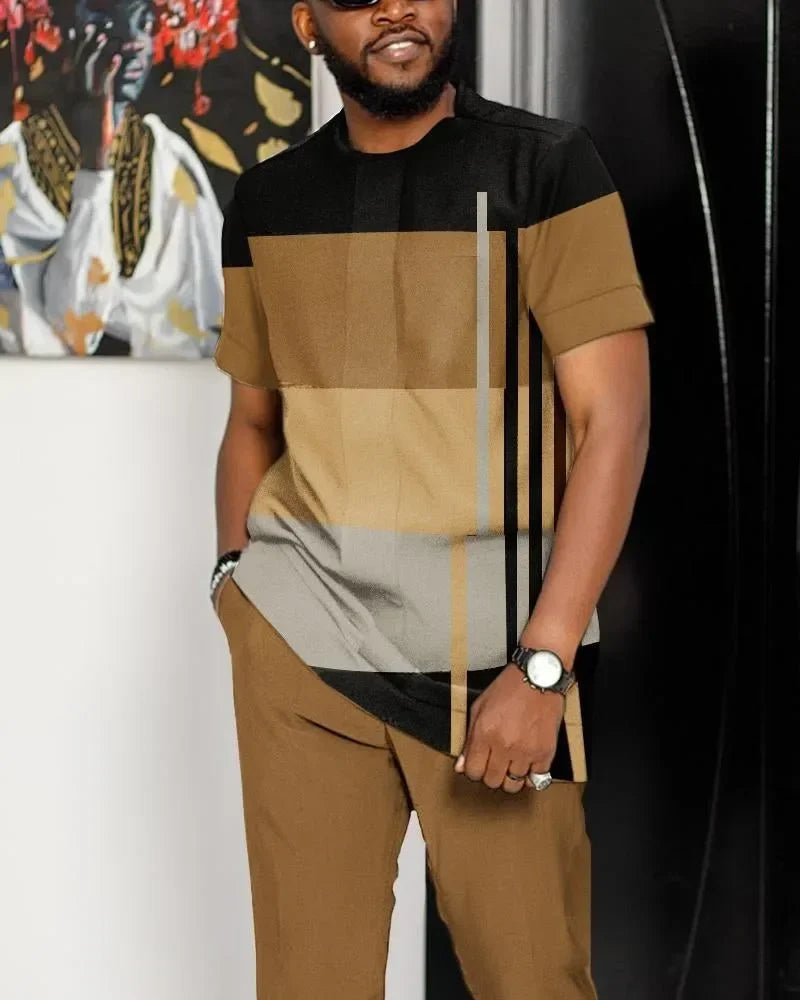 Plus Size 5XL 6XL Summer Tracksuit Short Sleeve T Shirt+Long Pants 2 Piece Set Men Outdoor Joogers Outfit 3D Print Trousers Suit