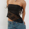 Women Summer Lace Flower Tube Top Y2K Skinny Tank Tops Black Sleeveless Off Shoulder Irregular Asymmetrical Bandeau Crop Top