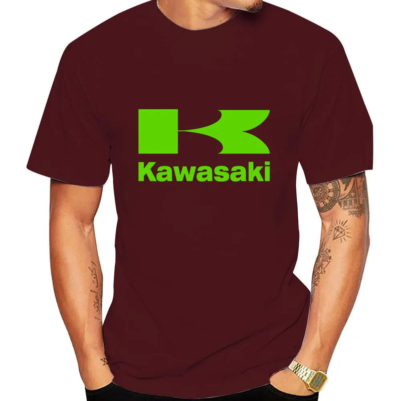 Kawasaki Logo Motorcycle Men Summer T-shirt 100% Cotton Women Tee Shirts 2024 New Fashion Short Sleeve Sport Male Clothing Tops