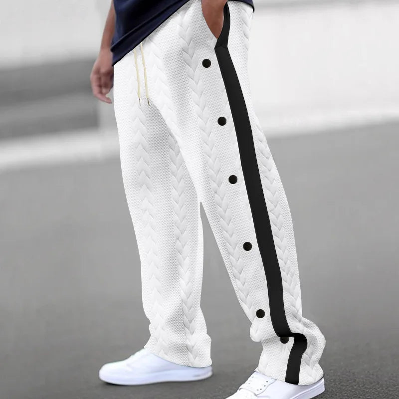 2024Spring and Autumn New Men's Trousers Texture Jacquard Single-Breasted Side Stripe Loose plus Size Casual Pants Sweatpants