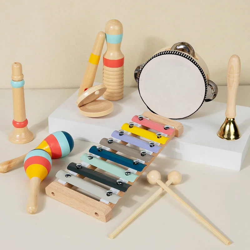 Toddlers Montessori Musical Instruments Set Wooden Percussion Instruments Toys Kids Preschool Educational Birthday Gifts
