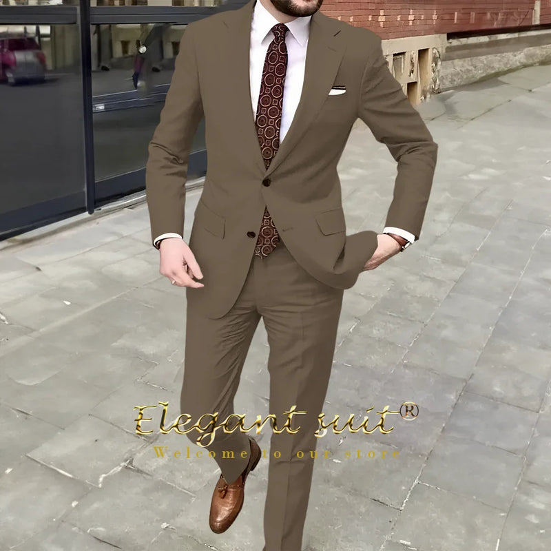 Men's Khaki Suit 2-piece Set - Swallowtail Suit Handsome Wedding Suit Men's British Style Custom Men's Suit Jacket Trousers