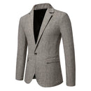 Classic Men's Casual Blazer Jackets SIngle Button Vintage Check Suit Coat Male Khaki