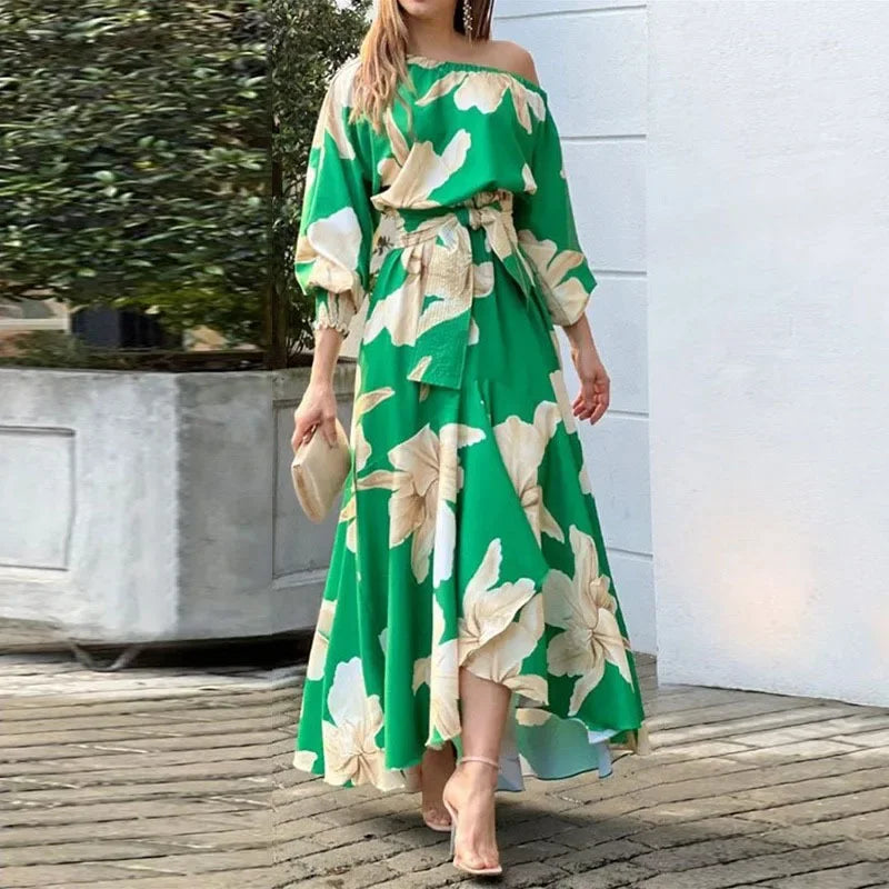 2023 Amazon Women's Fashion Dress Flower Printed Half Sleeve Summer Cross-Border OS050 Style Clothing For Ladies