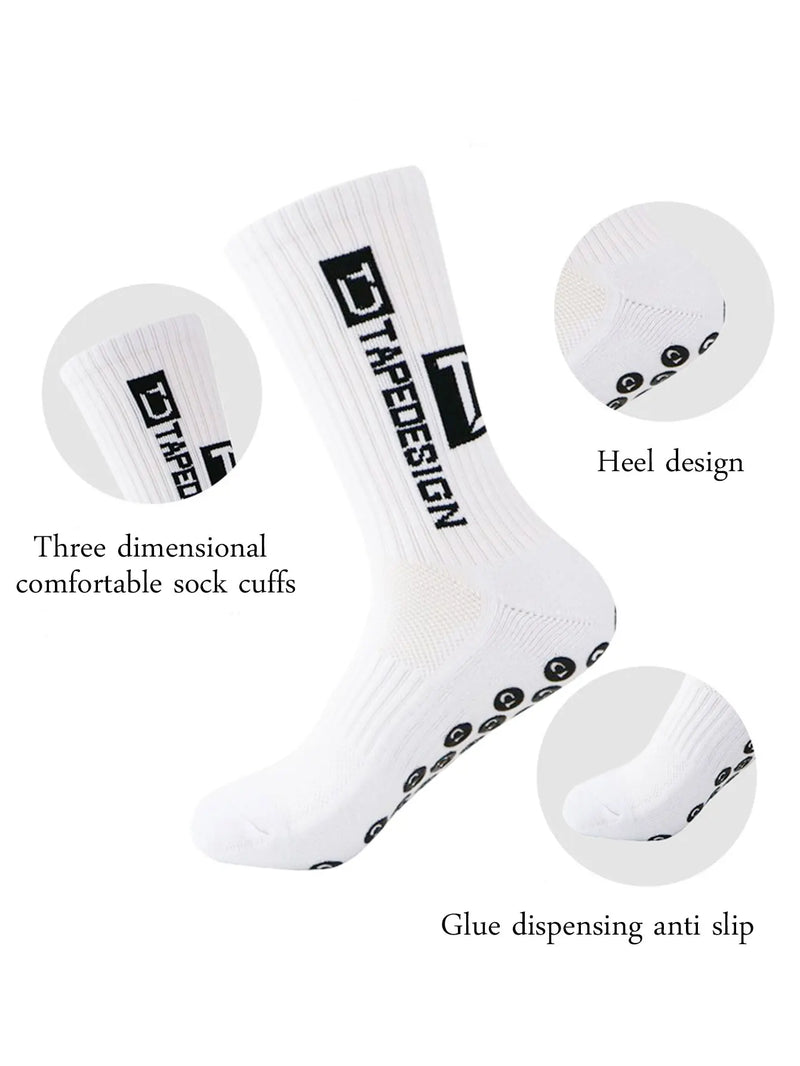 6 pairs of football socks, men's and women's mid length anti slip training socks, thickened professional sports socks